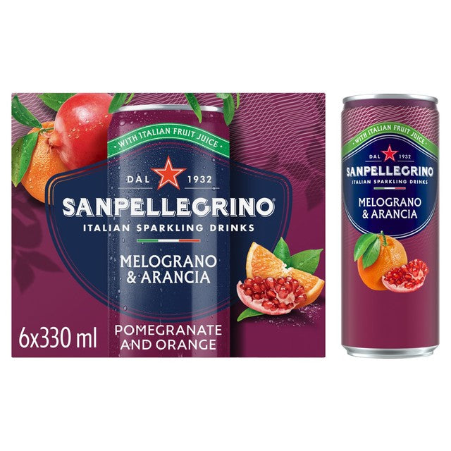 San Pellegrino Pomegranate & Orange sparkling drink 6 x 330ml cans (British brand)
