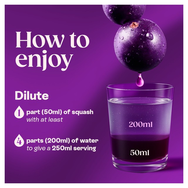Ribena blackcurrant squash 1.5L, imported from the UK