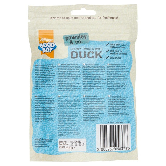 Good Boy chewy twists with duck dog treats 90g, UK version
