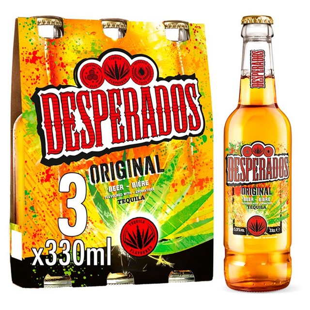 Desperados tequila flavoured lager beer 3 x 330ml bottles - British product