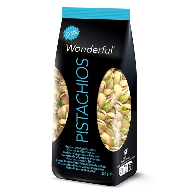Wonderful Nuts & Fruit roasted no salt in-shell pistachios 250g (British brand)