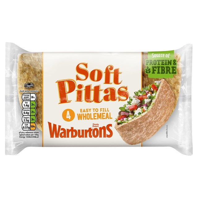 Warburtons wholemeal pitta breads 4 pack (British brand)