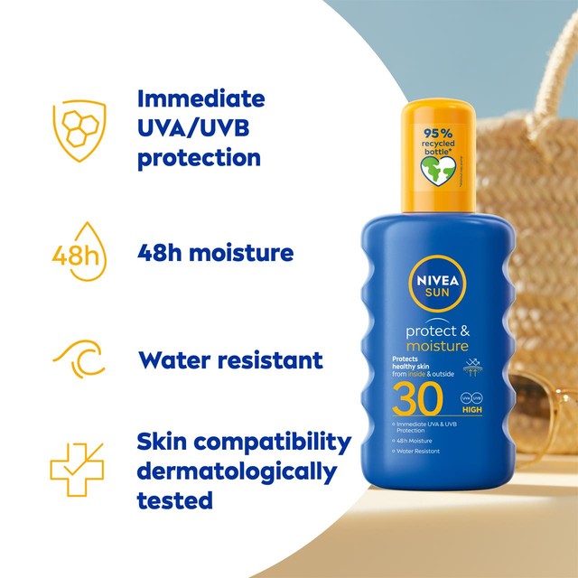Nivea Sun Protect Moisture Sun Lotion Spray 200ml, imported from the UK