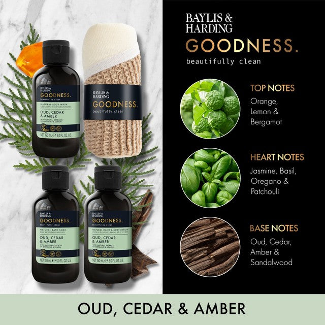 Baylis & Harding Oud Cedar & Amber bath and body gift set - British product