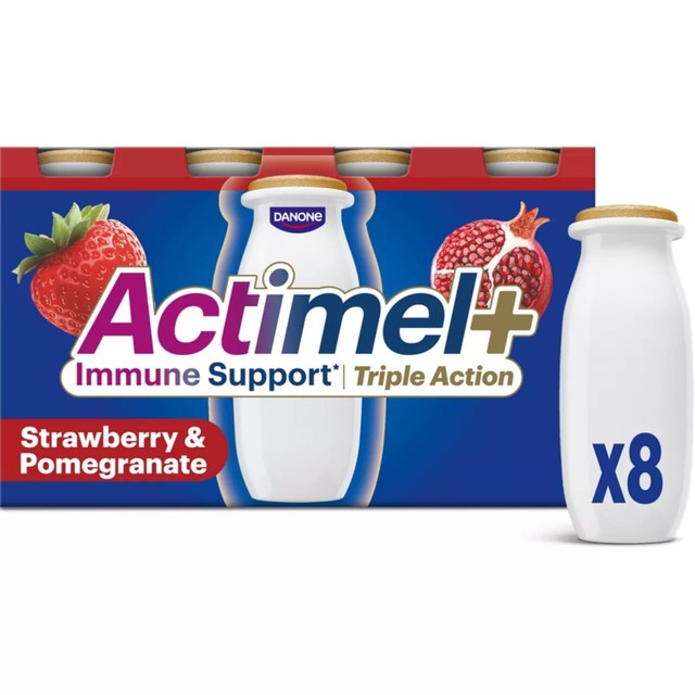 Actimel strawberry and pomegranate yoghurt drink 8 x 100g - British product