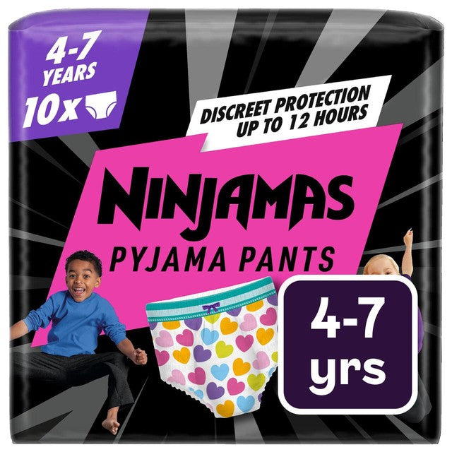 Pampers Ninjamas pyjama pants for girls 10 pack 4-7 years, imported from the UK
