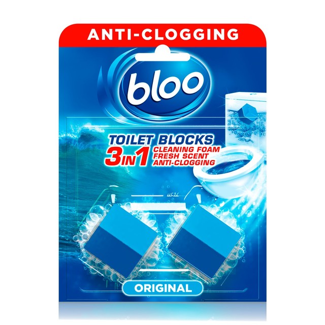Bloo original blue toilet rim blocks 2 x 50g - British product