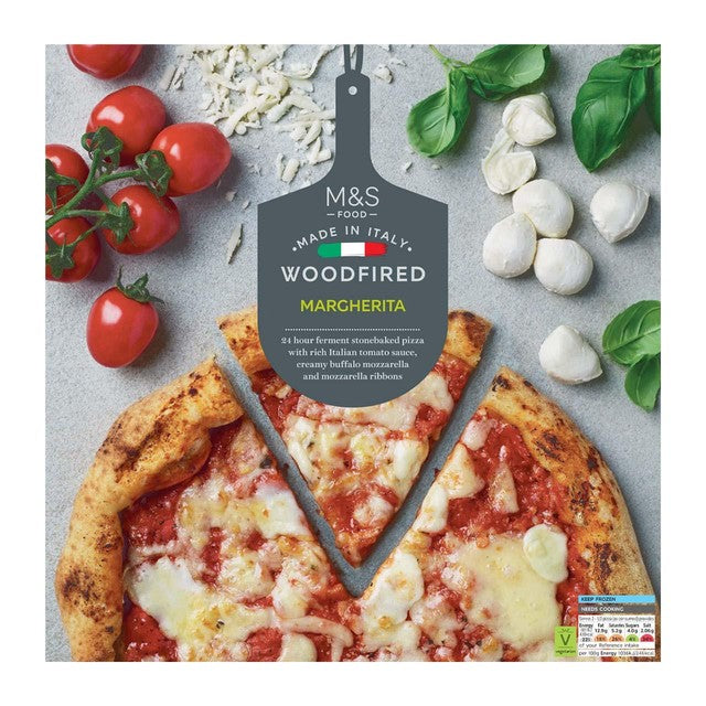 M&S stonebaked woodfired Margherita frozen pizza 380g, imported from the UK