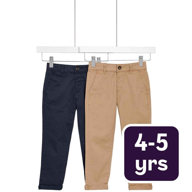 M&S Boys Chino Trousers Stone Navy 2 Pack Size 4-5 Years (British brand)