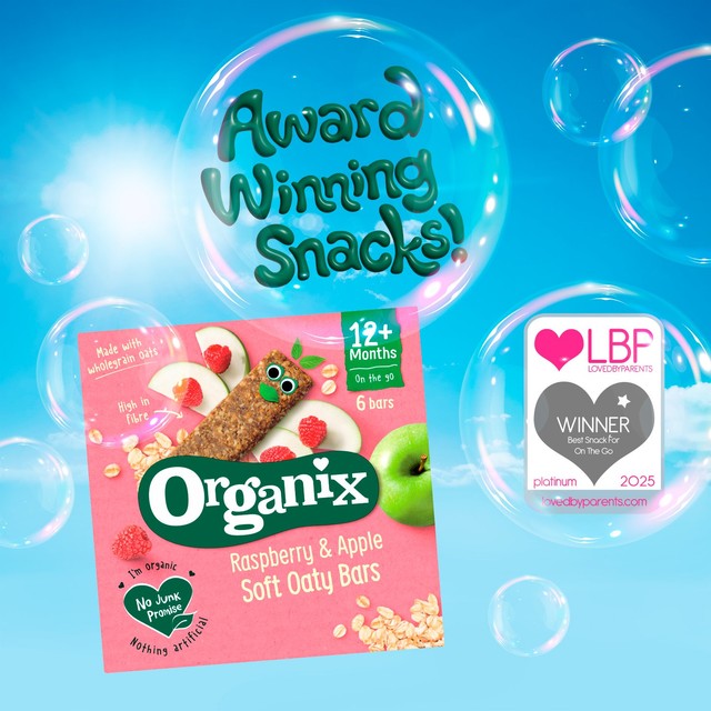 Organix Soft Oaty Bars Raspberry & Apple 6 x 23g, imported from the UK