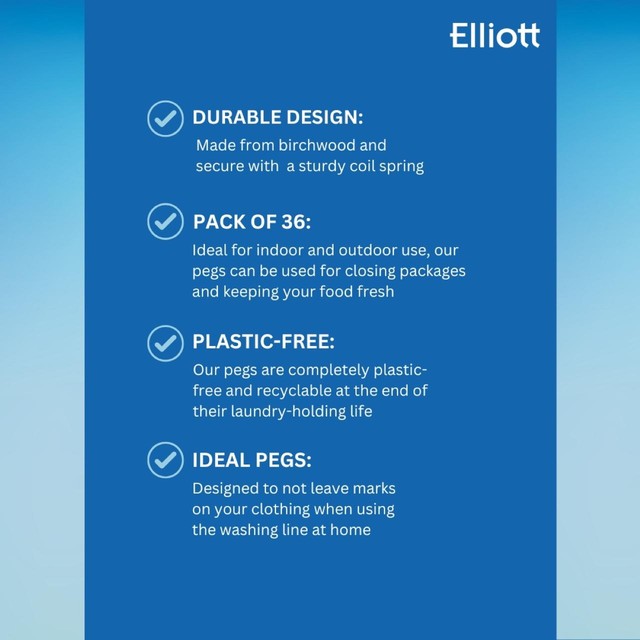Elliotts Birchwood Clothes Pegs 36 Pack - British product