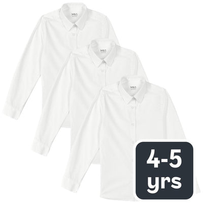 M&S Girls' Slim Fit Easy to Iron Blouses White School Blouses Size 4-5 Years