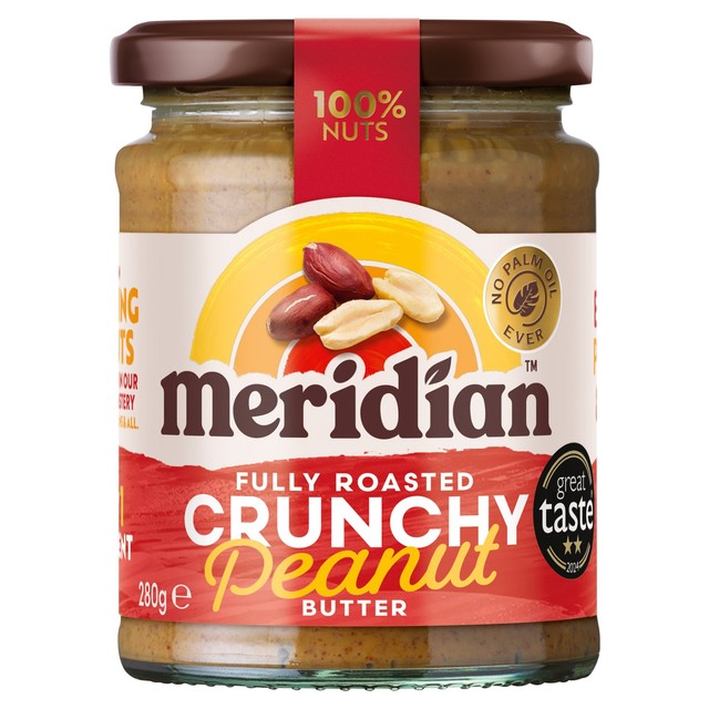 Meridian crunchy no added salt peanut butter 280g, imported from the UK