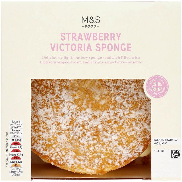 M&S Strawberry Victoria Sponge Cake 420g, imported from the UK