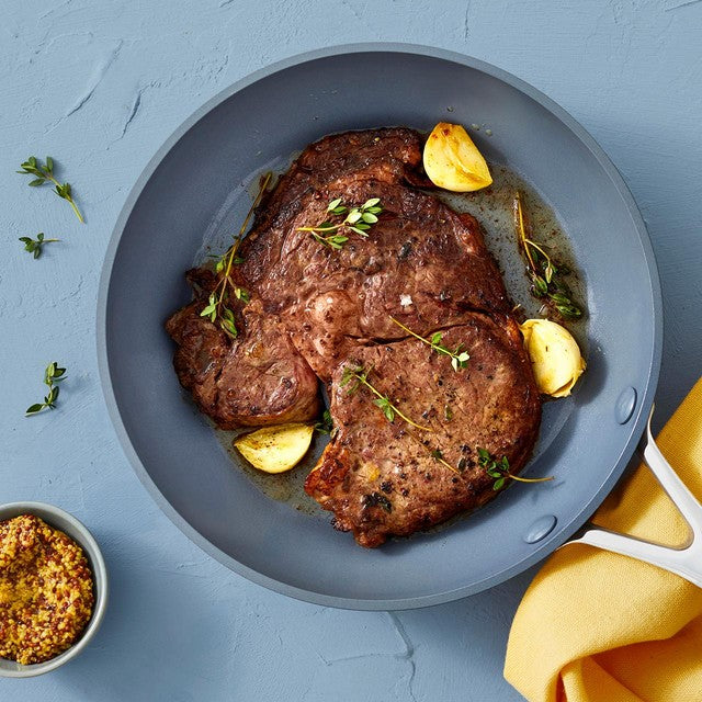 Ocado organic beef ribeye steaks 425g, imported from the UK