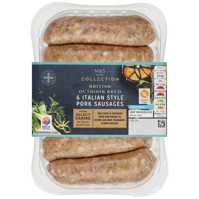 M&S Italian style sausages 400g, imported from the UK