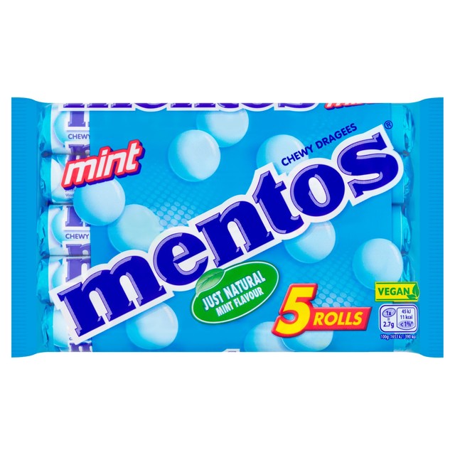 Mentos chewy mint sweets multipack 5 x 38g, imported from the UK