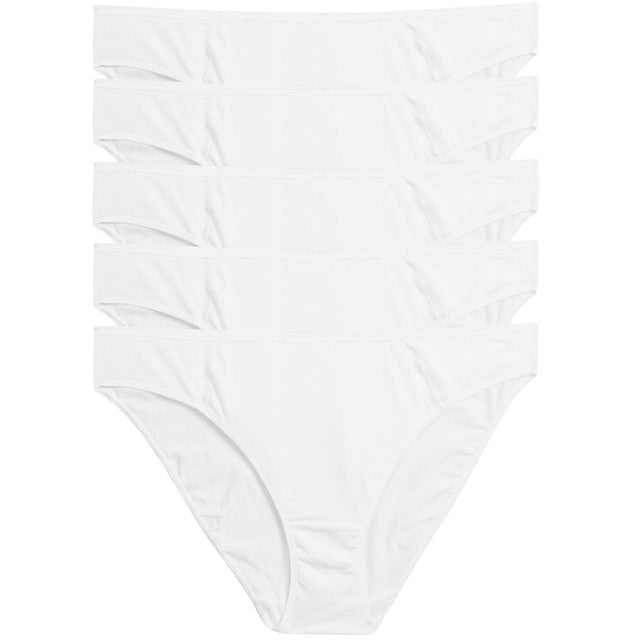 M&S women's 5-pack no VPL cotton modal bikini knickers white, imported from the UK