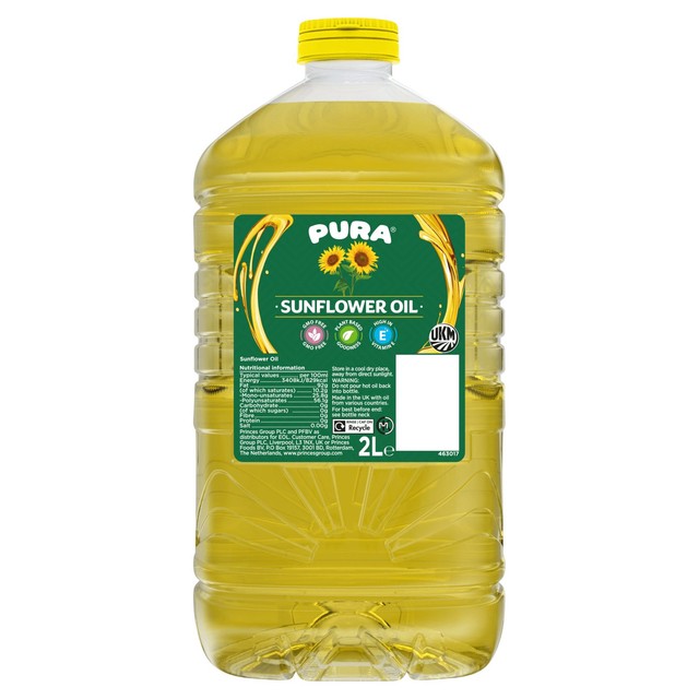 Pura sunflower oil 2L bottle, imported from the UK