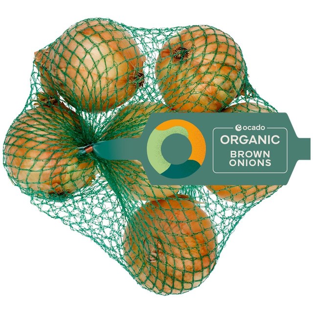 Ocado organic brown onions 750g, imported from the UK