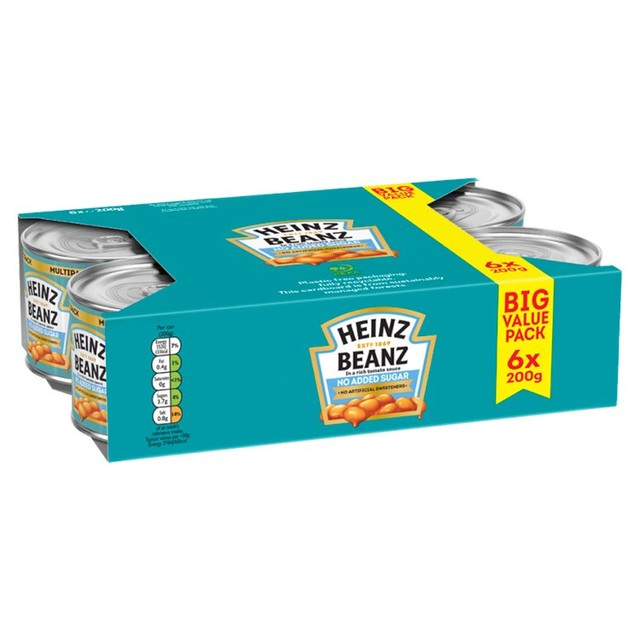 Heinz baked beans no added sugar 6x200g cans, UK version
