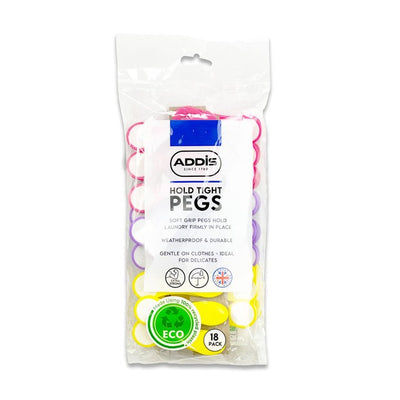 Addis Ultra Hold Tight Clothes Pegs with Soft Grip Mixed Colours Household Clothes Pegs Pack of 18