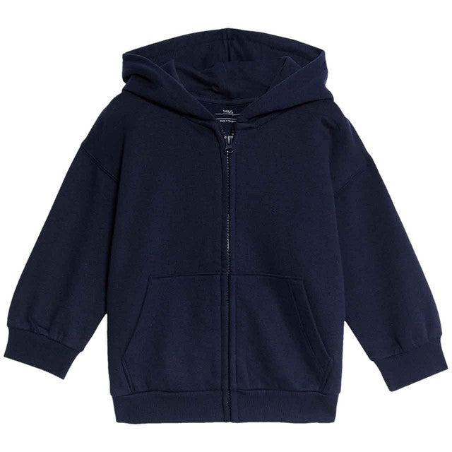 M&S boys navy zip hoodie for ages 5-6, imported from the UK