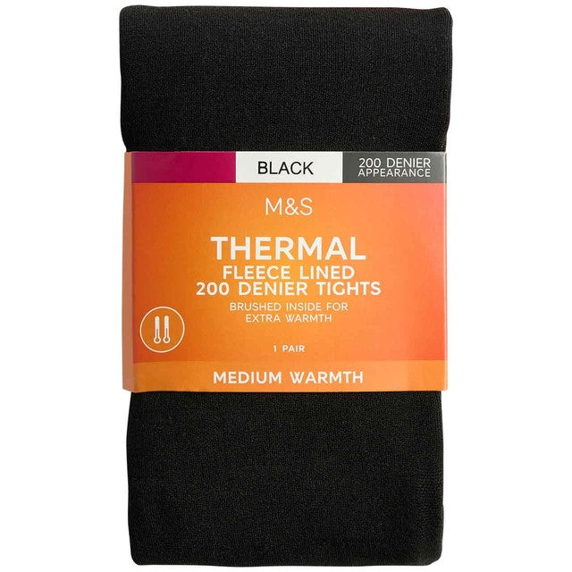 M&S 200 denier thermal fleece lined tights in black, size small, imported from the UK