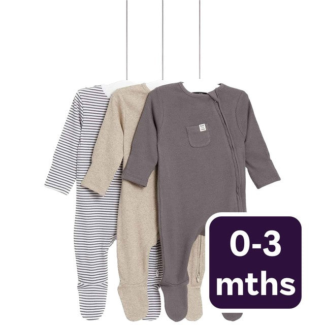 M&S Sleepsuits Striped Plain 0-3 Months, imported from the UK