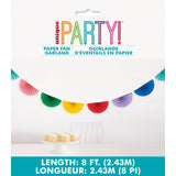 Unique Party colourful scalloped paper fan garland - British product