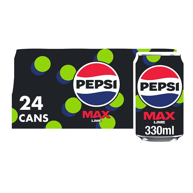 Pepsi Max Lime sugar-free cola 24 x 330ml, imported from the UK