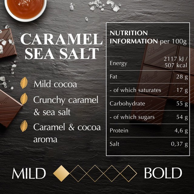 Lindt dark caramel sea salt chocolate bar 100g, UK version