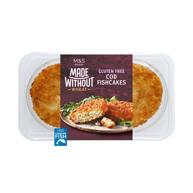 M&S gluten-free cod fishcakes 170g, imported from the UK