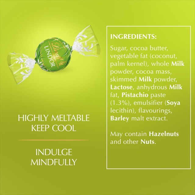 Lindt Lindor Pistachio Chocolate Truffles 200g box, UK version