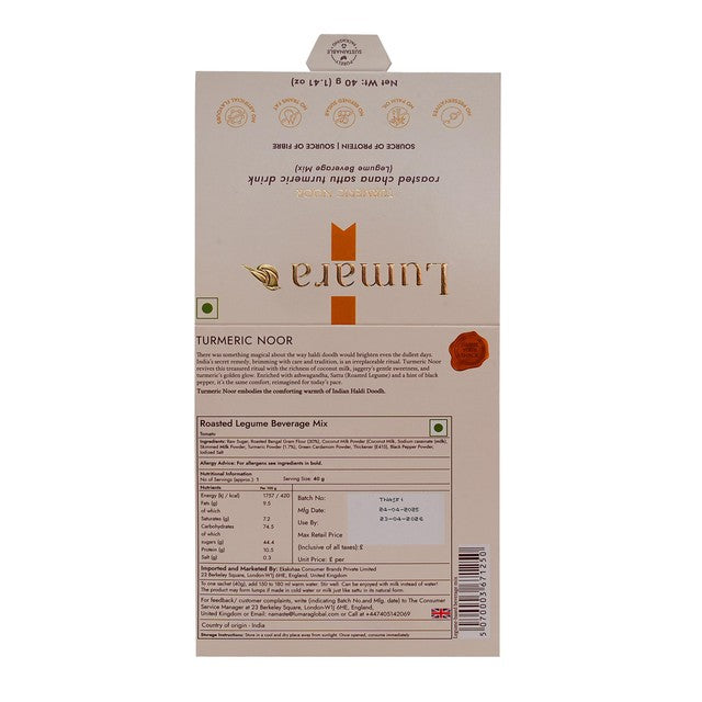 Lumara Turmeric Noor roasted chana sattu drink powder 40g, UK version
