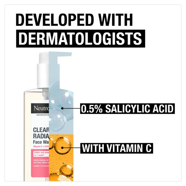 Neutrogena Clear and Radiant Face Wash with Vitamin C and Salicylic Acid 200ml, imported from the UK