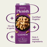 Plenish organic cashew drink unsweetened 1L, imported from the UK