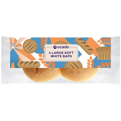 Ocado Large Soft White Baps White Bread Rolls 4 per Pack
