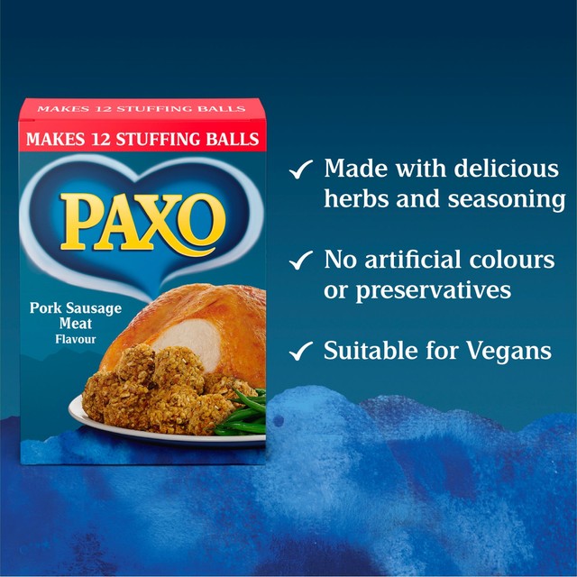 Paxo Pork Sausage Meat Flavour Stuffing Mix 190g, imported from the UK