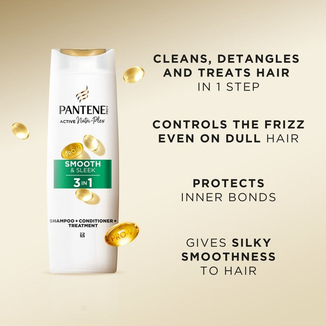 Pantene Smooth & Sleek 3in1 shampoo 250ml, imported from the UK