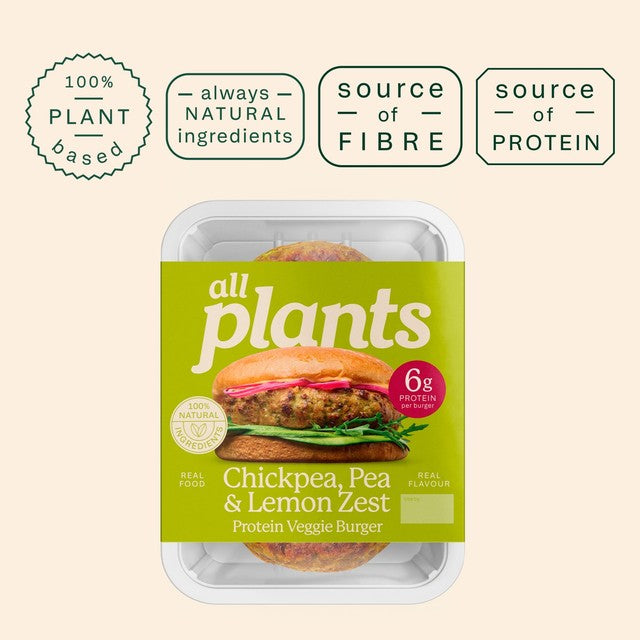 all plants Chickpea, Pea & Lemon Zest Veggie Burger 360g - British product