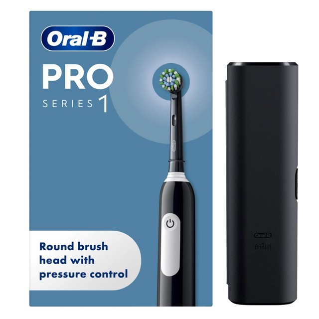 Oral-B Pro 1 Cross Action Black electric toothbrush with travel case, imported from the UK