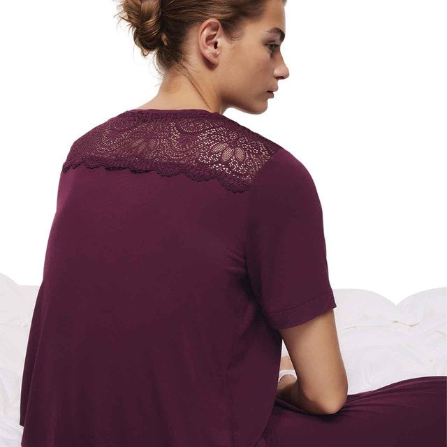 M&S viscose lace pyjama set, dark magenta, XL, imported from the UK