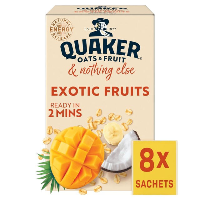 Quaker Exotic Fruits porridge sachets 33g, imported from the UK