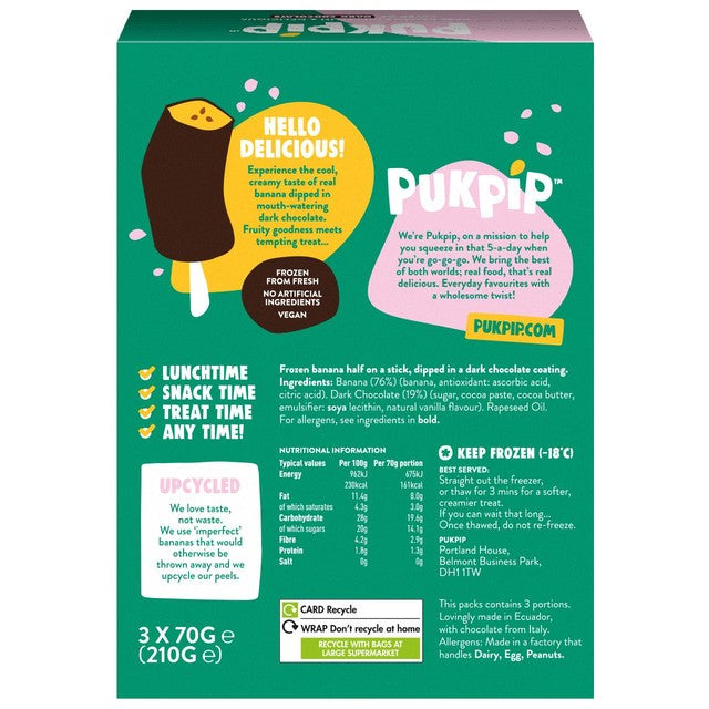 PUKPIP banana dark chocolate 3x70g, imported from the UK