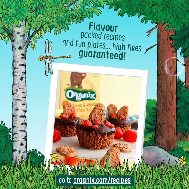 Organix Gruffalo cocoa and vanilla toddler biscuits 5 x 20g multipack, imported from the UK