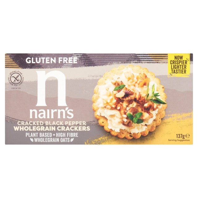 Nairn's gluten free cracked black pepper crackers 137g, imported from the UK