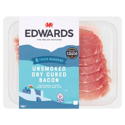 Edwards of Conwy Thick Unsmoked Dry Cured Bacon British Pork Meat 240g
