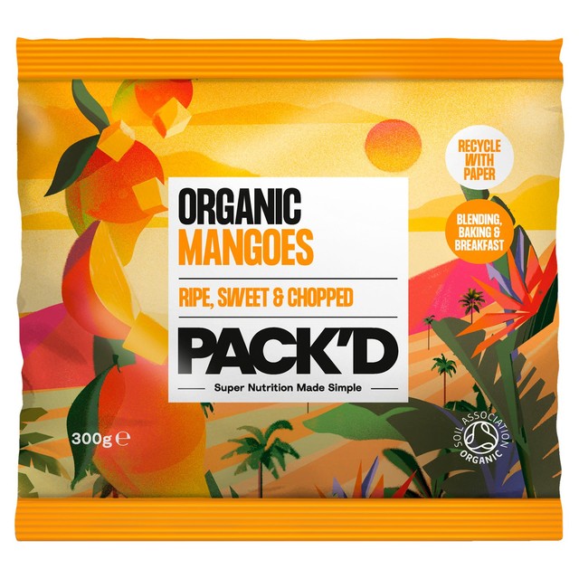 Pack'd organic sweet chopped frozen mango 300g, imported from the UK