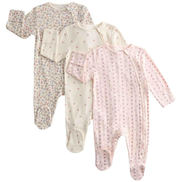 M&S autumnal floral pale blush baby sleepsuit 0-3 months, imported from the UK